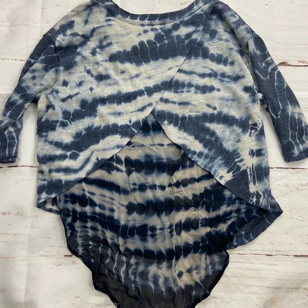 Young Fabulous & Broke Blue Gray ikat Tie Dye Britt Half Sleeve Top Womens S - Picture 8 of 8